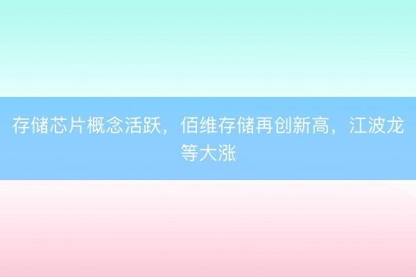 存储芯片概念活跃，佰维存储再创新高，江波龙等大涨