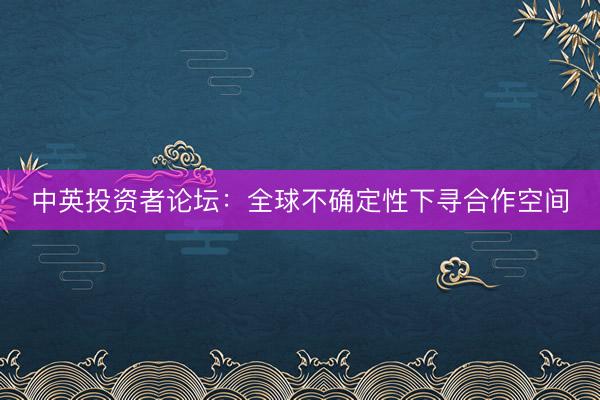 中英投资者论坛：全球不确定性下寻合作空间