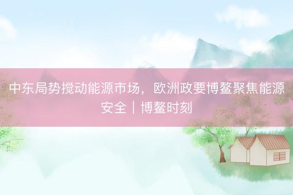 中东局势搅动能源市场，欧洲政要博鳌聚焦能源安全｜博鳌时刻