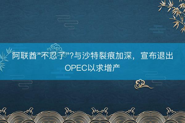 阿联酋"不忍了"?与沙特裂痕加深，宣布退出OPEC以求增产