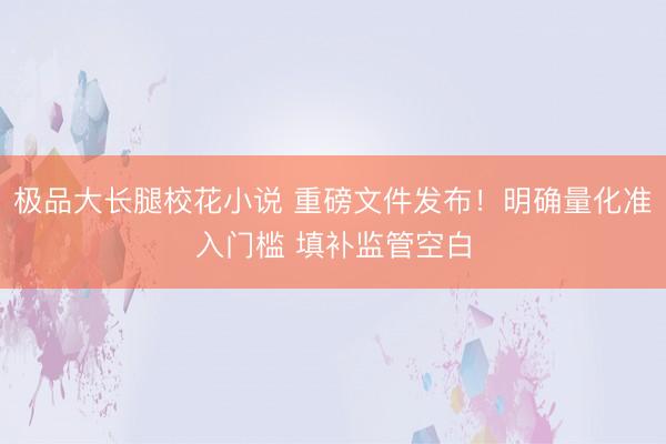极品大长腿校花小说 重磅文件发布!明确量化准入门槛 填补监管空白