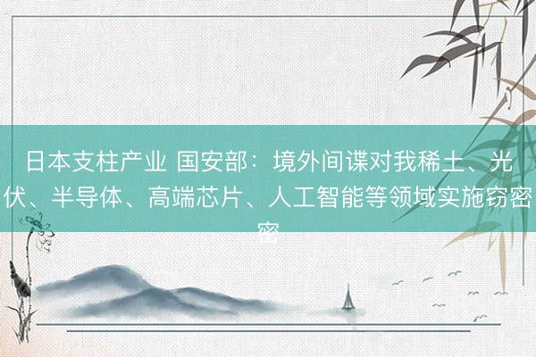 日本支柱产业 国安部：境外间谍对我稀土、光伏、半导体、高端芯片、人工智能等领域实施窃密