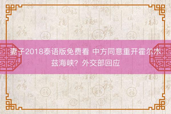 妻子2018泰语版免费看 中方同意重开霍尔木兹海峡？外交部回应