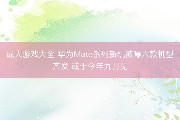 成人游戏大全 华为Mate系列新机被曝六款机型齐发 或于今年九月见