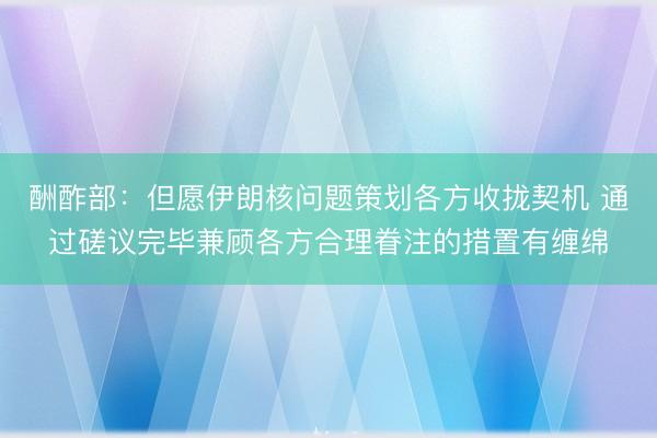 酬酢部：但愿伊朗核问题策划各方收拢契机 通过磋议完毕兼顾各方合理眷注的措置有缠绵