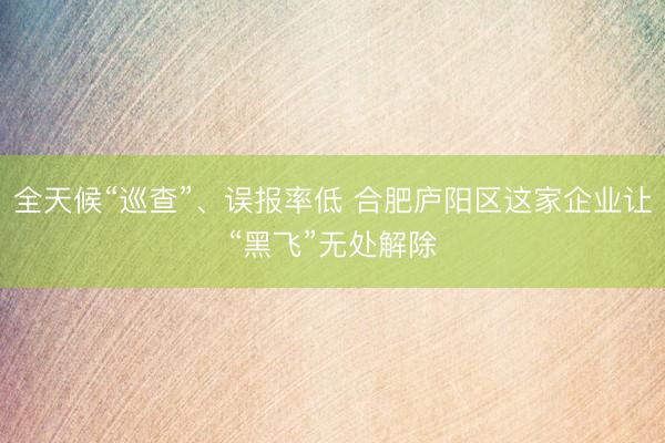 全天候“巡查”、误报率低 合肥庐阳区这家企业让“黑飞”无处解除