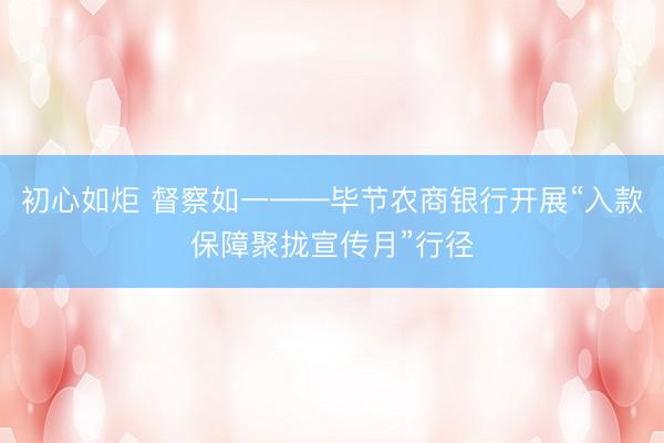初心如炬 督察如一——毕节农商银行开展“入款保障聚拢宣传月”行径