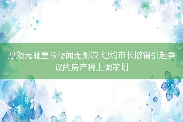 厚颜无耻皇帝秘闻无删减 纽约市长撤销引起争议的房产税上调策划