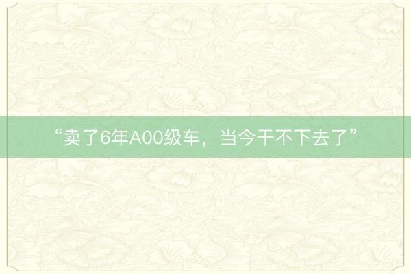 “卖了6年A00级车，当今干不下去了”
