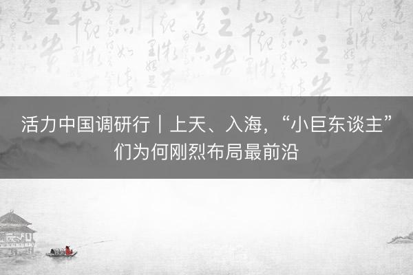 活力中国调研行｜上天、入海，“小巨东谈主”们为何刚烈布局最前沿